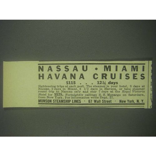 1932 Munson Steamship Lines Ad - Nassau Miami
