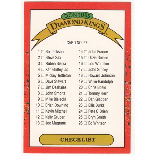 1990 Donruss Baseball Checklist unmarked card #27