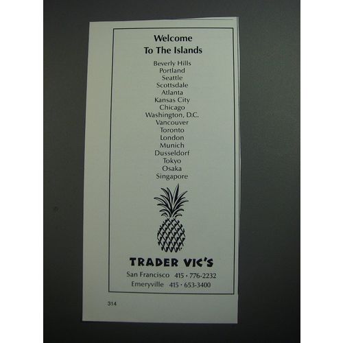 1989 Trader Vic's Ad - Welcome to the Islands