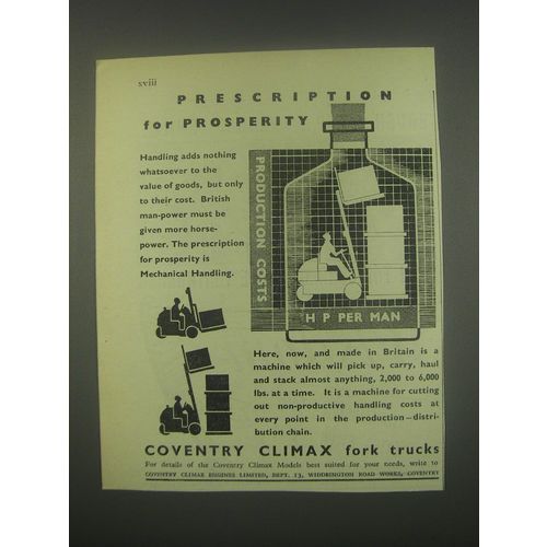 1949 Coventry Climax Fork Trucks Ad - Prescription for prosperity