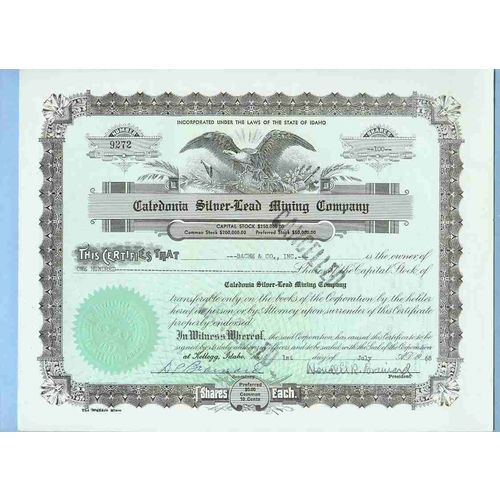 ID na Stock Certificate Company: Caledonia Silver-Lead Mining Company ~98