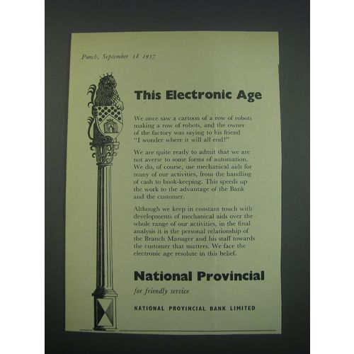 1957 National Provincial Bank Ad - This Electronic Age