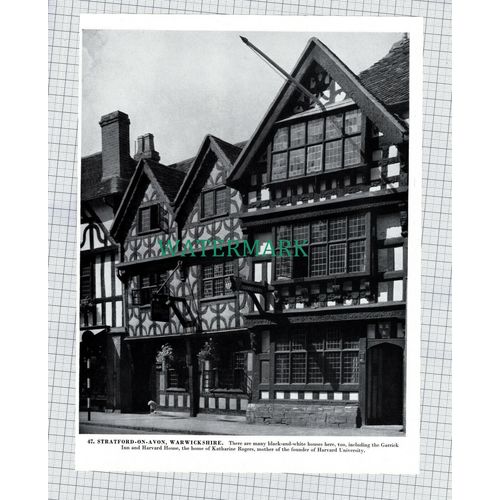 X1949) Oxford Aerial View / Stratford On Avon - 1960s Book Print