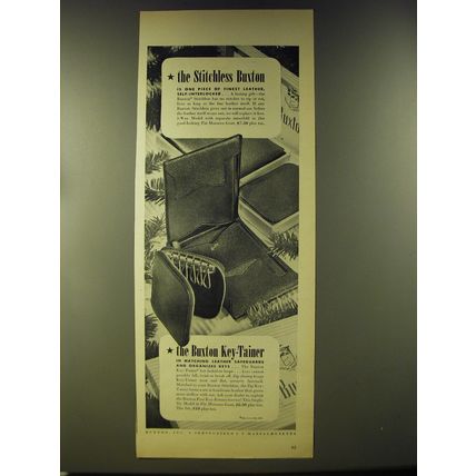 1946 Stitchless Buxton Wallet and Key-Tainer Ad - The Stitchless Buxton