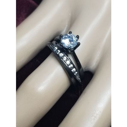 Dahlia Wedding Band AAA Stellux CZ & Black Gold