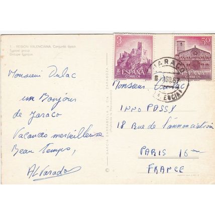 Region Valenciana Typical Group Spain Postcard 1967 used VGC
