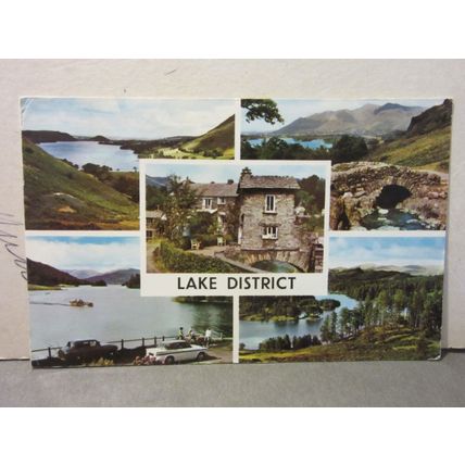 multiview, LAKE DISTRICT, CUMBRIA used vintage postcard 1967 postmark =