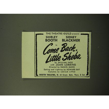 1950 Come Back, Little Sheba Play Ad - The Theatre Guild presents Shirley Booth