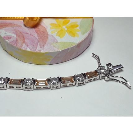 7.0ctw Emerald Cut Golden CZ & Rd CZ Sterling Silver 7 1/4" Tennis Bracelet16935