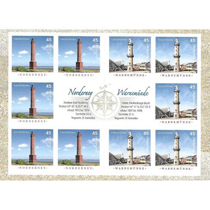 Germany (BRD) SB141: Lighthouses: Nordenay and Warnemünde Lighthouses