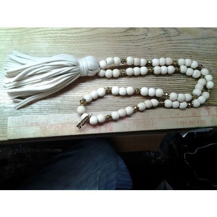 Mud Pie 32” Jersey Tassel Wooden Faceted Beaded Necklace