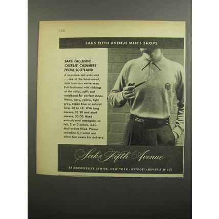 1952 Saks Fifth Avenue Caerlee Cashmere Sweater Advertisement
