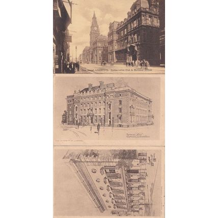 Liverpool Conservative Club University 3x Antique Postcard s
