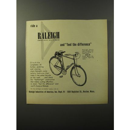1953 Raleigh Sports Light Roadster bicycle Ad - Ride a Raleigh and feel