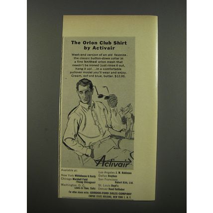 1956 Activair Shirts Ad - The Orlon club shirt by Activair