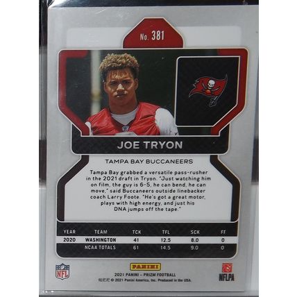2021 Panini Prizm JOE TRYON (Tampa Bay Buccaneers) Rookie Card #381