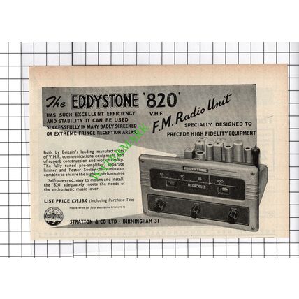 The Eddystone 820 Radio ADVERT - 1956 Cutting
