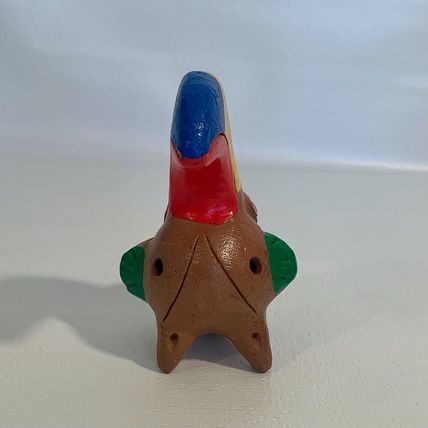 Vintage Ocarina Folk Art Clay Toucan Whistle 3 Head Flute Shape Shift Animal 5”