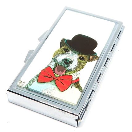 Jack Russell Wearing a Black Hat Pill Box Square 1 CM - Gift Storage