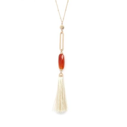 Cut Out Long Oval Bead Tassel Pendant Necklace