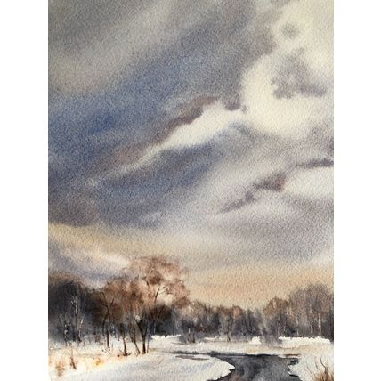 Landscape Watercolor Original Painting Winter