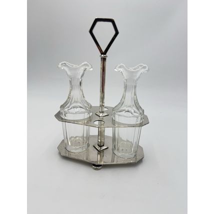 Antique 19th Ercuis France Perles Silverplate OIL Vinegar Cruet Missing Topper