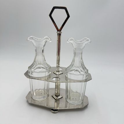 Antique 19th Ercuis France Perles Silverplate OIL Vinegar Cruet Missing Topper