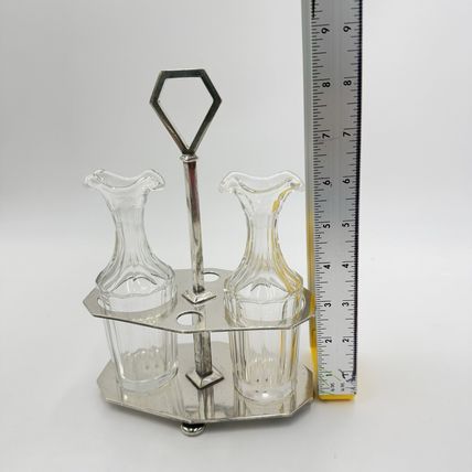 Antique 19th Ercuis France Perles Silverplate OIL Vinegar Cruet Missing Topper