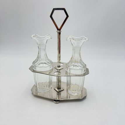 Antique 19th Ercuis France Perles Silverplate OIL Vinegar Cruet Missing Topper