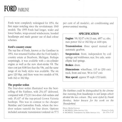 Collectors Club card. Classic Cars. Ford Fairline