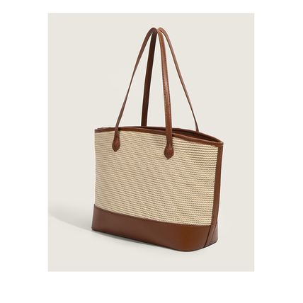 Ladies' Fashion Beach Straw Woven Bag Simple Shoulder Bag Brown