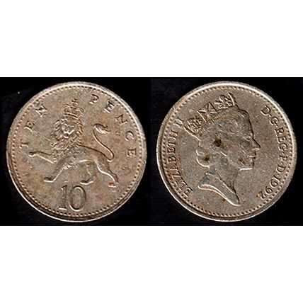 United Kingdom Ten Pence 1992 Used Coin 10d Lion QE II UK