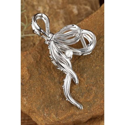 Silvery Pearl Decor Bow Knot Alloy Hair Claw Clip