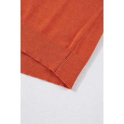 Orange Boo Knitted Pattern Ribbed Edge Drop Shoulder Sweater