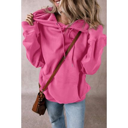 Bonbon Fleece Lined Kangaroo Pocket Drawstring Chunky Hoodie