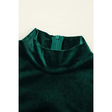 Evergreen Velvet High Neck Tiered Ruffle Mini Dress