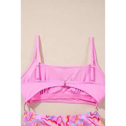 Rose O-ring Joint Leafy Print High Waist Monokini