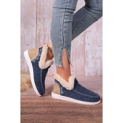 Blue Suede Stitching Patchwork Plush Lined Anklet Boots