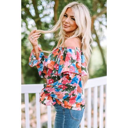 Floral Print Ruffled Off Shoulder Blouse