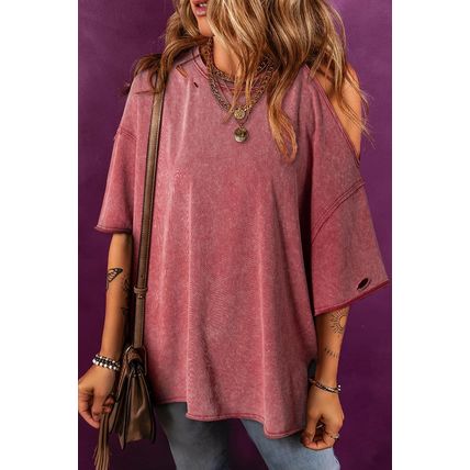 Clay One Shoulder Half Sleeve Oversized Tunic T Shirt