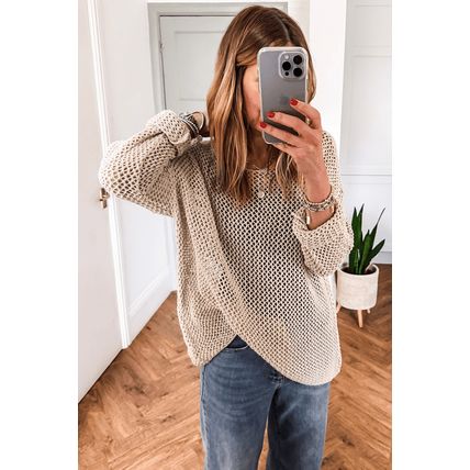 Smoke Gray Crochet Hollow-out Jumper Top Sweater