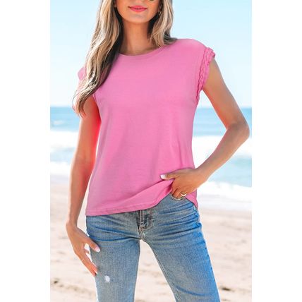 Bonbon Braided Cap Sleeve Crew Neck T Shirt