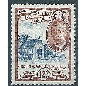 St Kitts-Nevis 1952 SG100 12c Deep Blue & Reddish-Brown Mounted Mint .. ..
