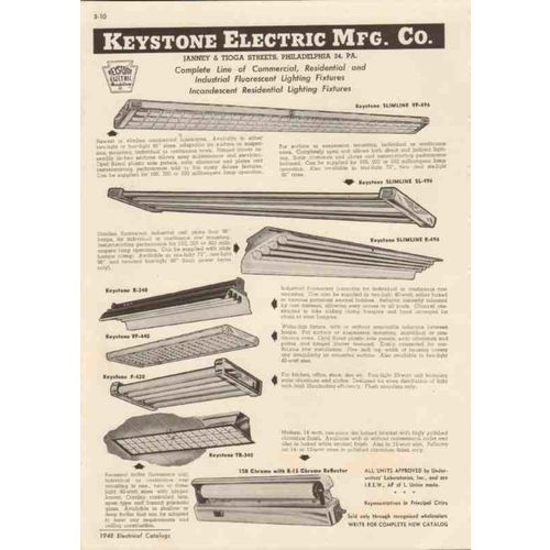 keystone electric mfg company 1948 fluorescent fixture vintage catalog