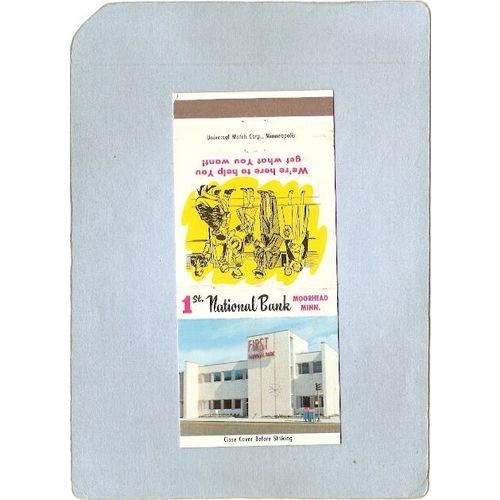 MN Moorhead Matchcover 1st National Bank w/Services Listed Inside state_bo~93