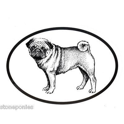 Dog Breed Oval Vinyl Car Decal Black & White Sticker - Pug
