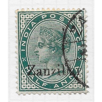 ZANZIBAR 1895 STAMP OF INDIA HALF ANNA OVERPRINT SMALL Z VARIETY D USED SG3