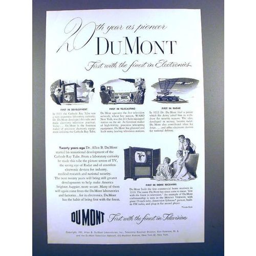 1951 Du Mont Mount Vernon Television Ad - 20 Years