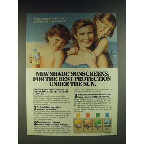 1985 Plough Shade Sunscreen Ad - New Shade sunscreens for the best protection