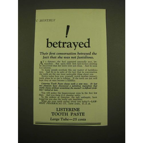 1924 Listerine Tooth Paste Ad - Betrayed their first conversation